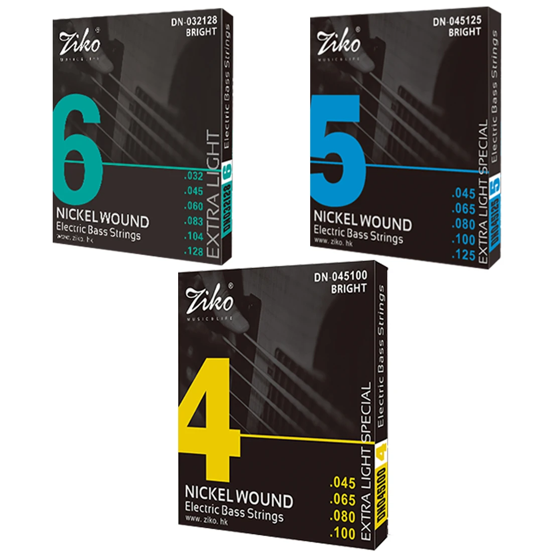 Bass Guitar Strings - Cuerdas para bajo eléctrico ZIKO, 4/5/6