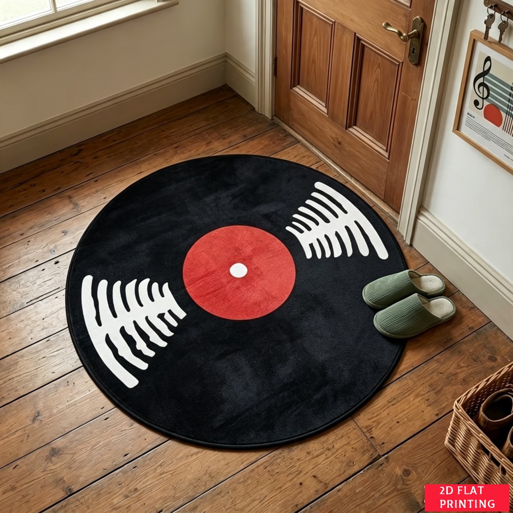 Audio Vibes Music - Alfombra Redonda Retro de Vinilo Negro